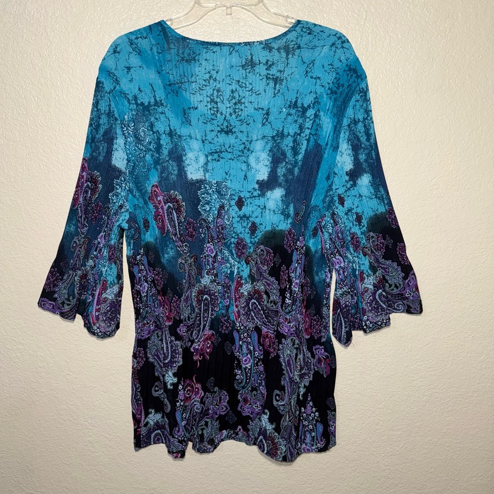 Maggie Barnes Catherines 1X Paisley Boho Tunic Top Beaded Bell Sleeve - Picture 8 of 16